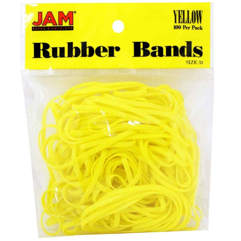 JAM PAPER Colorful Rubber Bands - Size 33 - Yellow Rubberbands - 100/Pack - Image 1